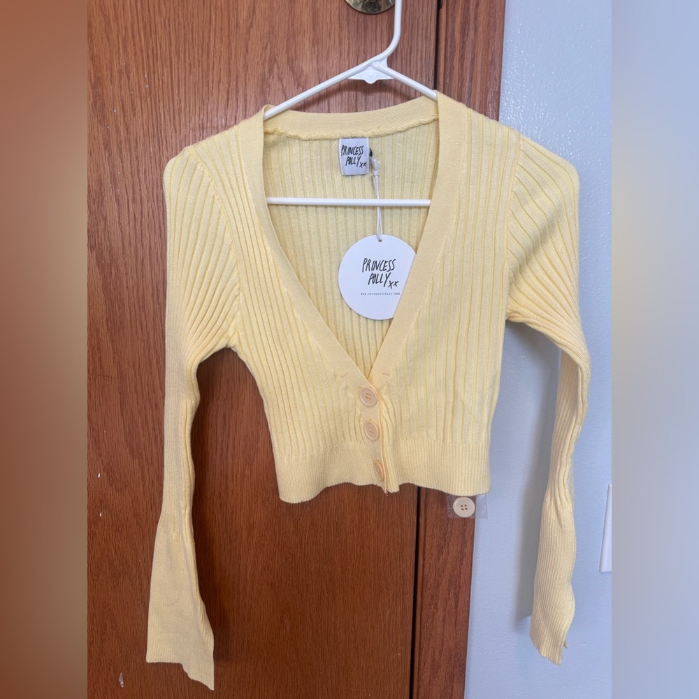 Princess Polly CS/S yellow crop cardigan NWT extra button